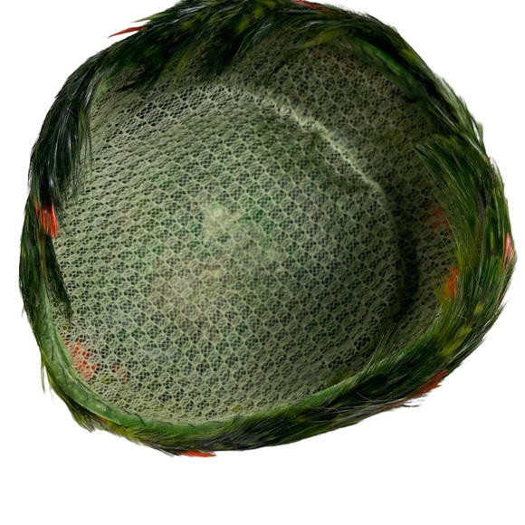 Handmade Vintage Pheasant Pillbox Style Casque Hat Cap Green Dyed High Fashion - Picture 11 of 11